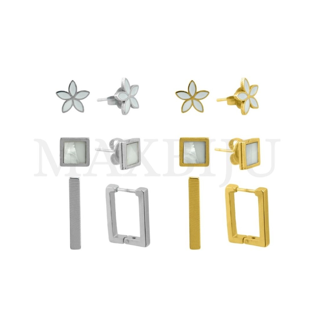 Set of Three Stainless Steel Earrings