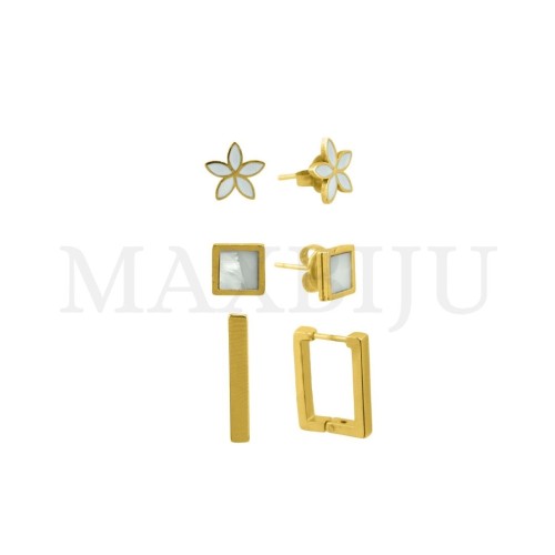 Set of Three Stainless Steel Earrings