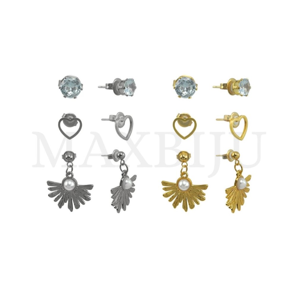Set of Three Stainless Steel Earrings