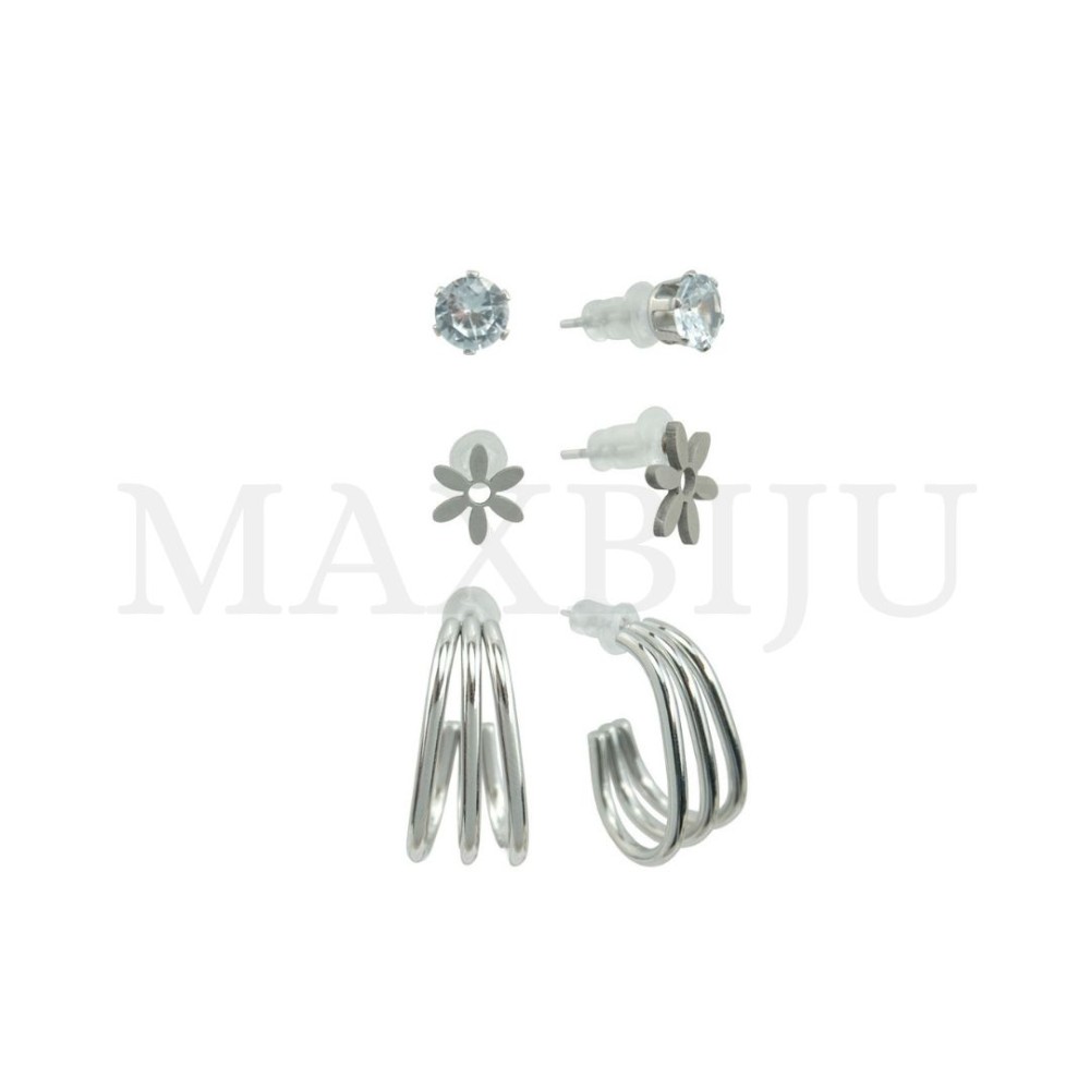 Set of Three Stainless Steel Earrings