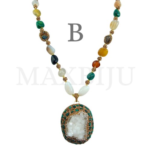 Metal Necklace with Natural Stone - 80cm