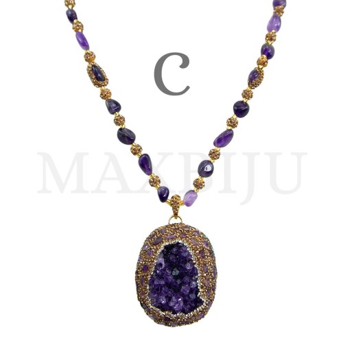 Metal Necklace with Natural Stone - 80cm