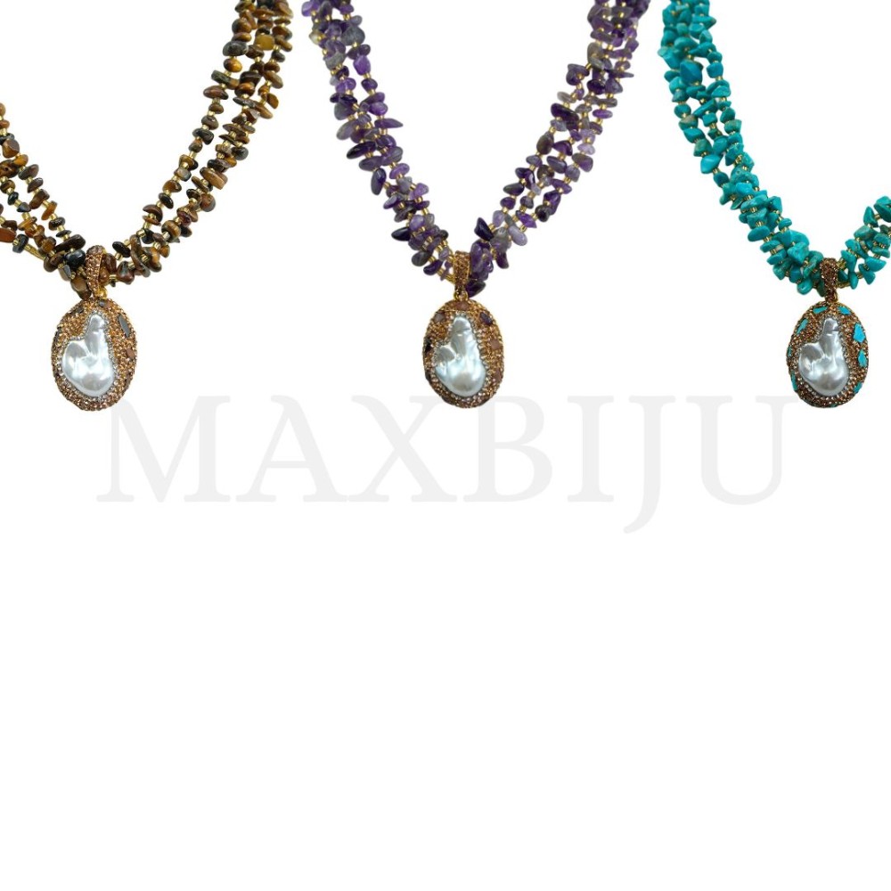 Metal Necklace with Natural Stone - 50cm