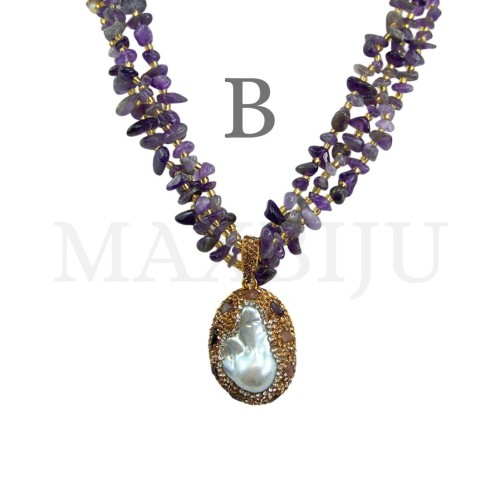 Metal Necklace with Natural Stone - 50cm