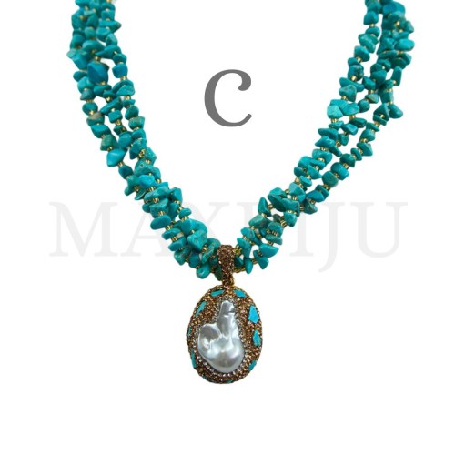 Metal Necklace with Natural Stone - 50cm