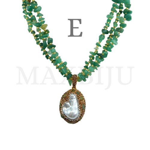 Metal Necklace with Natural Stone - 50cm