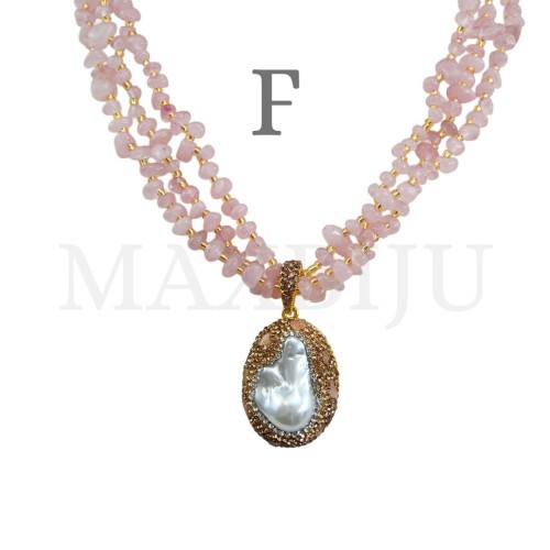 Metal Necklace with Natural Stone - 50cm