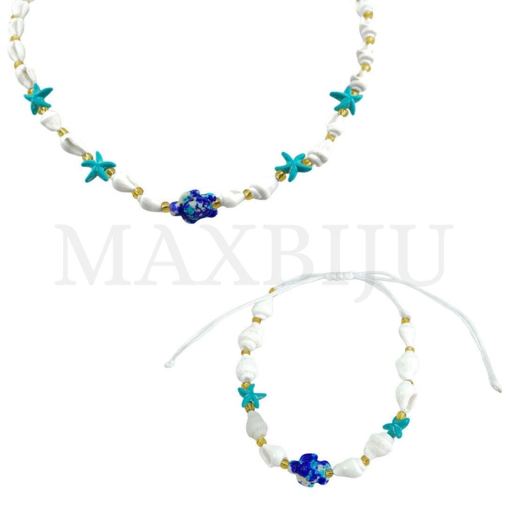 Adjustable Shell Necklace and Bracelet Set