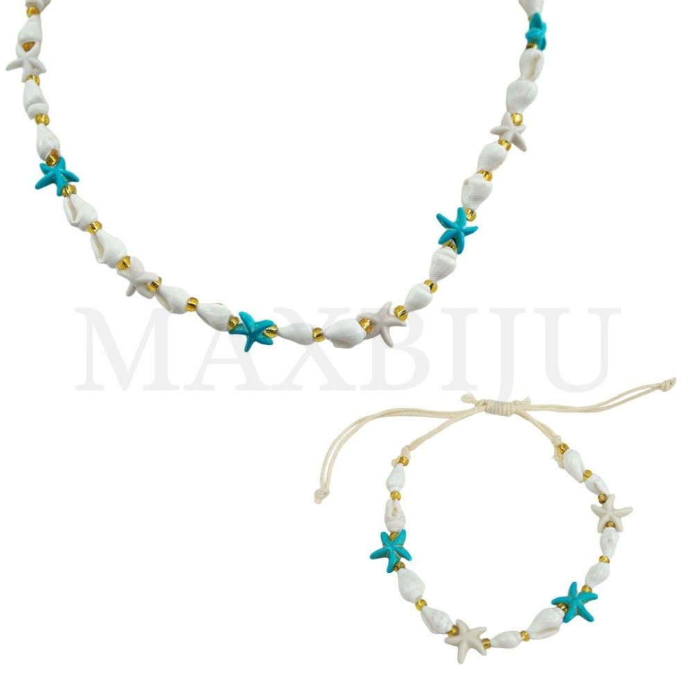 Adjustable Shell Necklace and Bracelet Set