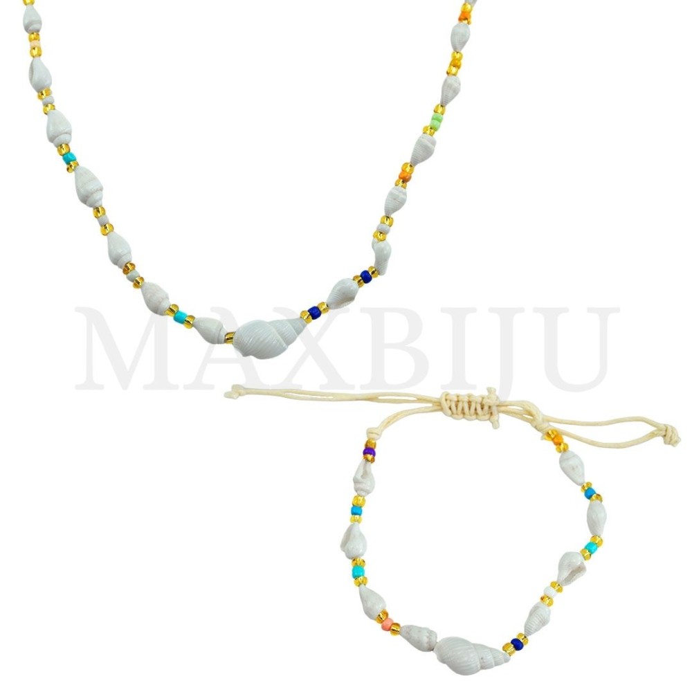 Adjustable Shell Necklace and Bracelet Set