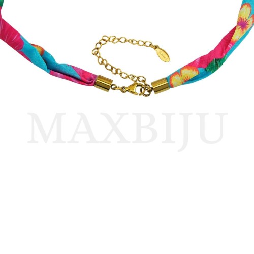 Fabric Necklace with Clasp and Stainless Steel Shell Pendant - 50cm