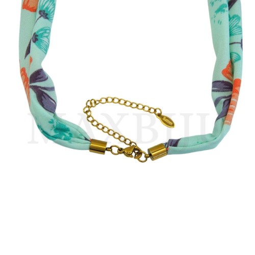 Fabric Necklace with a Steel Clasp and Resin and Stainless Steel Pendants- 50cm