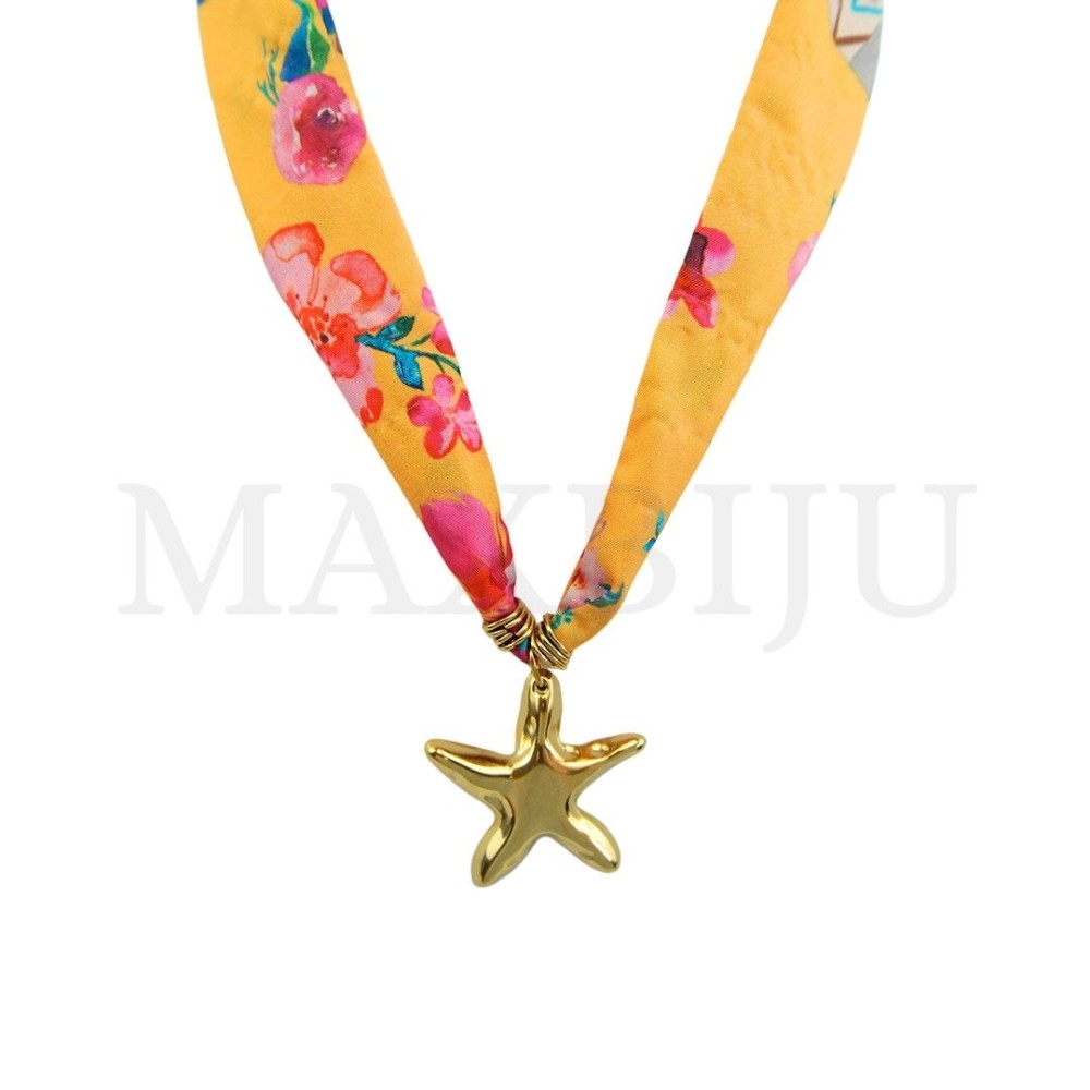 Fabric Necklace with Clasp and Steel Pendant- 50cm