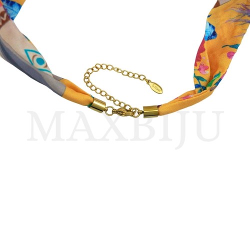 Fabric Necklace with Clasp and Steel Pendant- 50cm