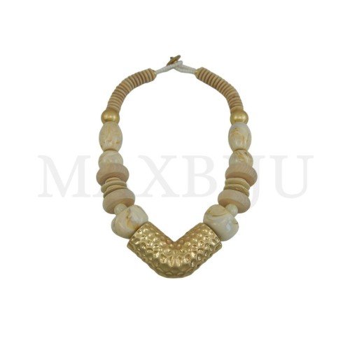 Resin and Wood Necklace with a Metal Centrepiece - 50cm