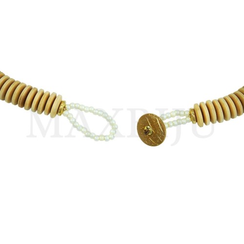 Resin and Wood Necklace with a Metal Centrepiece - 50cm
