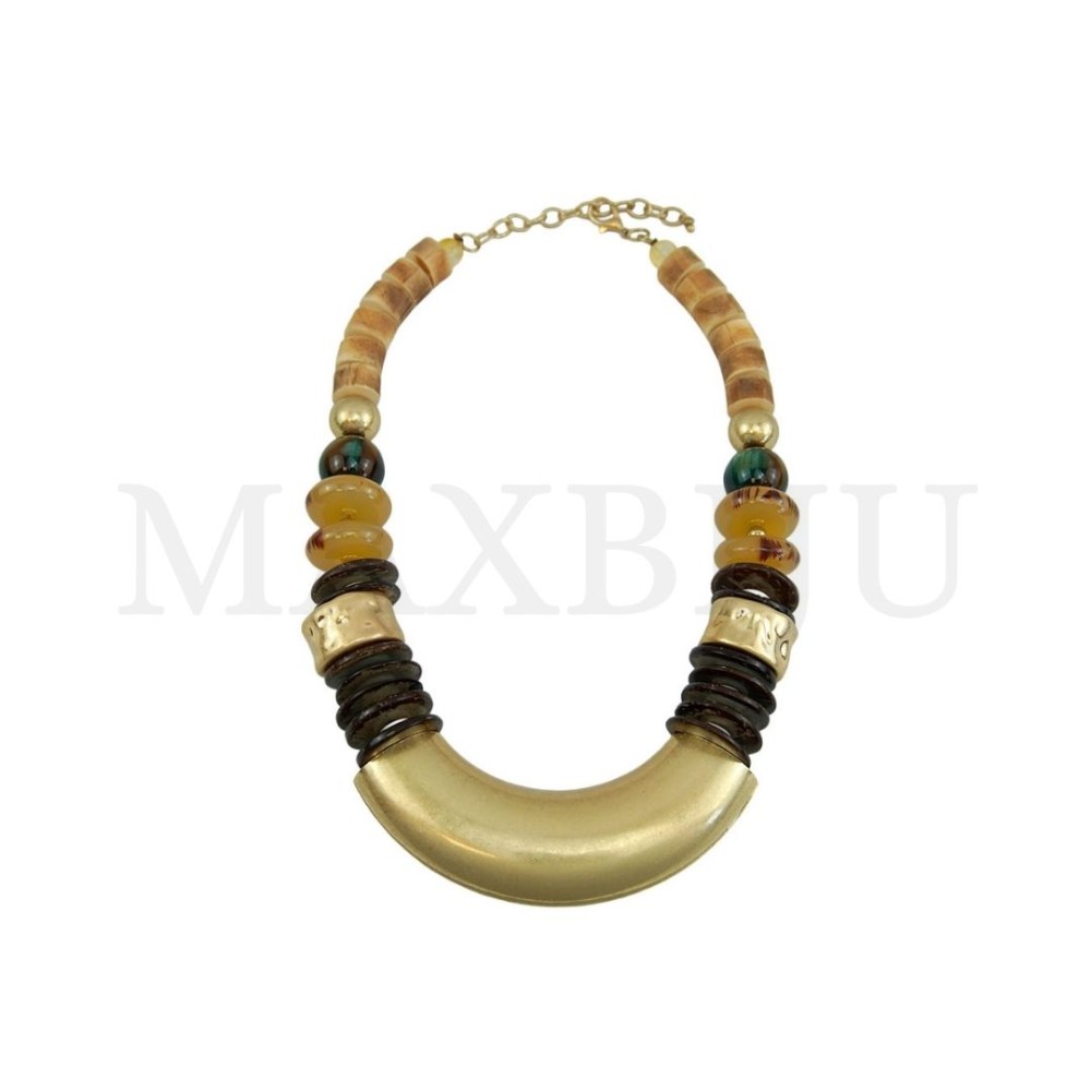 Resin and Wood Necklace with a Metal Centrepiece - 50cm