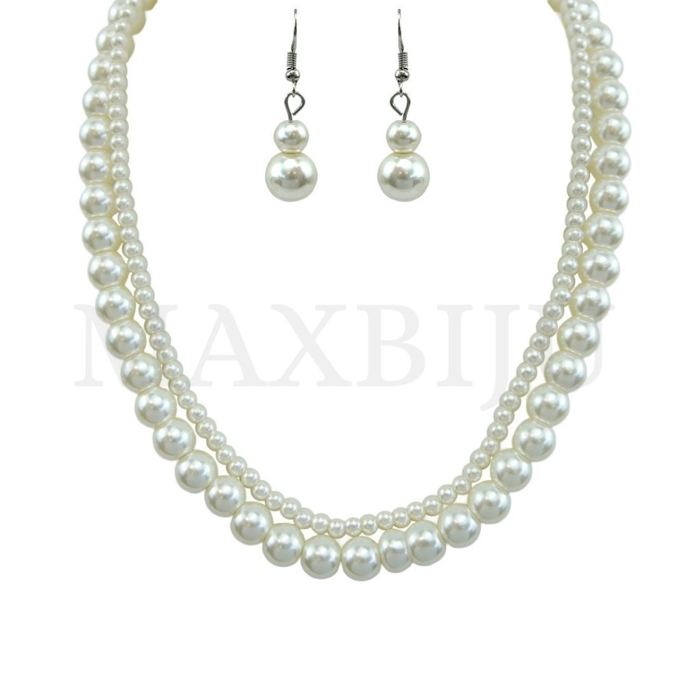 Pearl Earrings and Necklace Set - 45cm