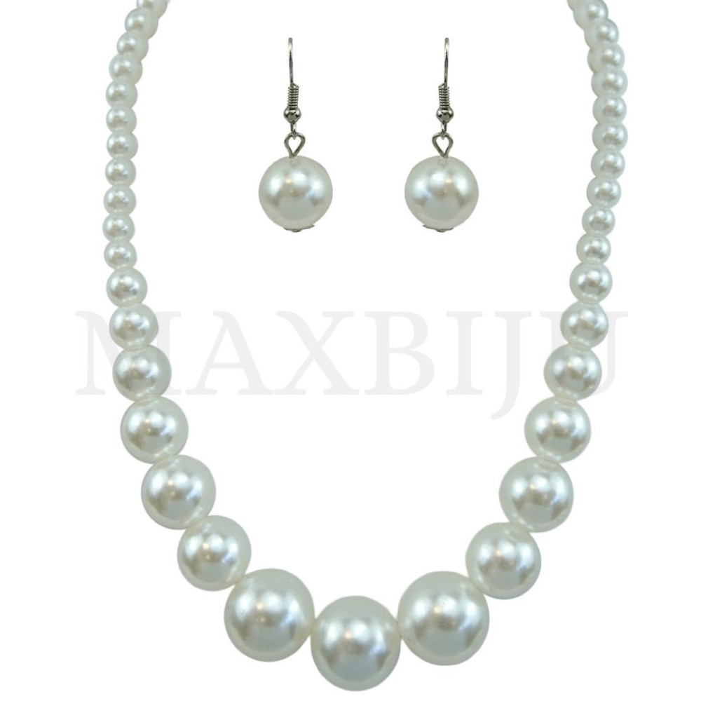 Pearl Earrings and Necklace Set - 45cm