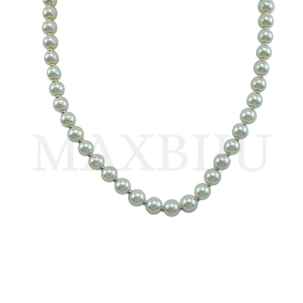 Pearl Necklace with Metal Beads- 45cm