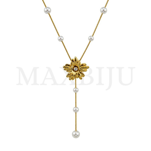 Stainless Steel Necklace - Flower 45cm.