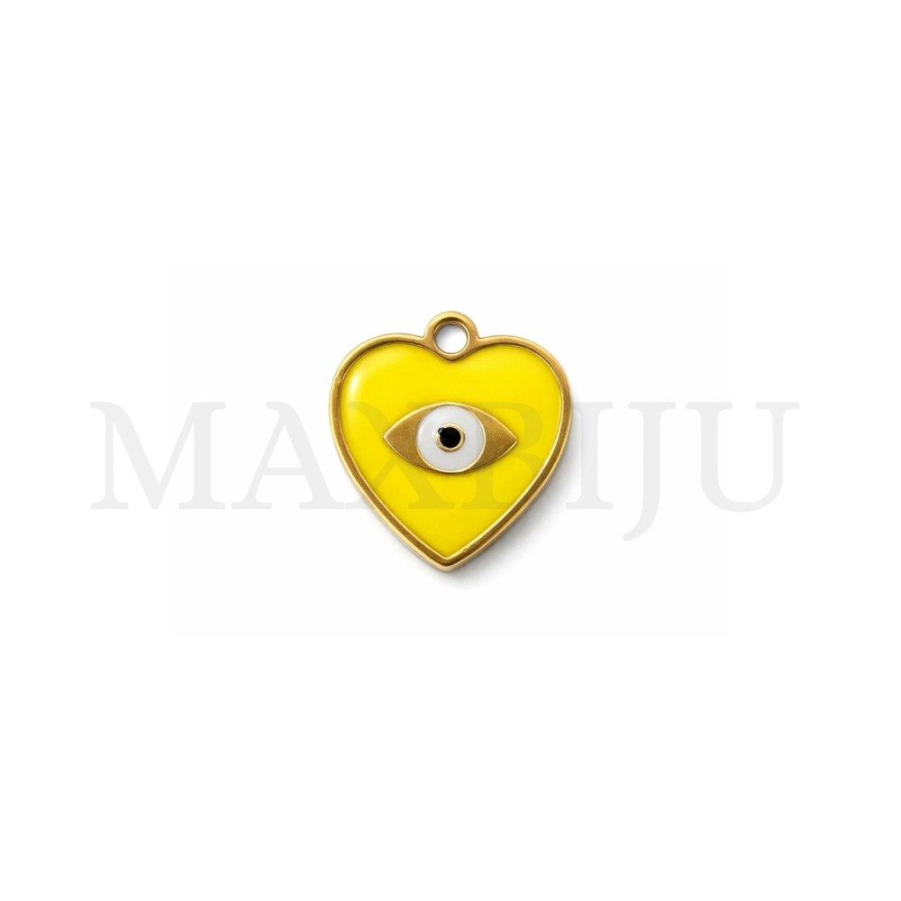 Stainless Steel Heart Pendant with Greek Eye - 10x11mm