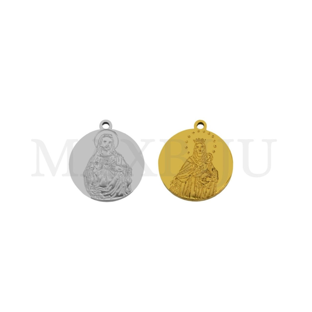 Stainless Steel Pendant – Jesus and the Virgin Mary, 14mm.