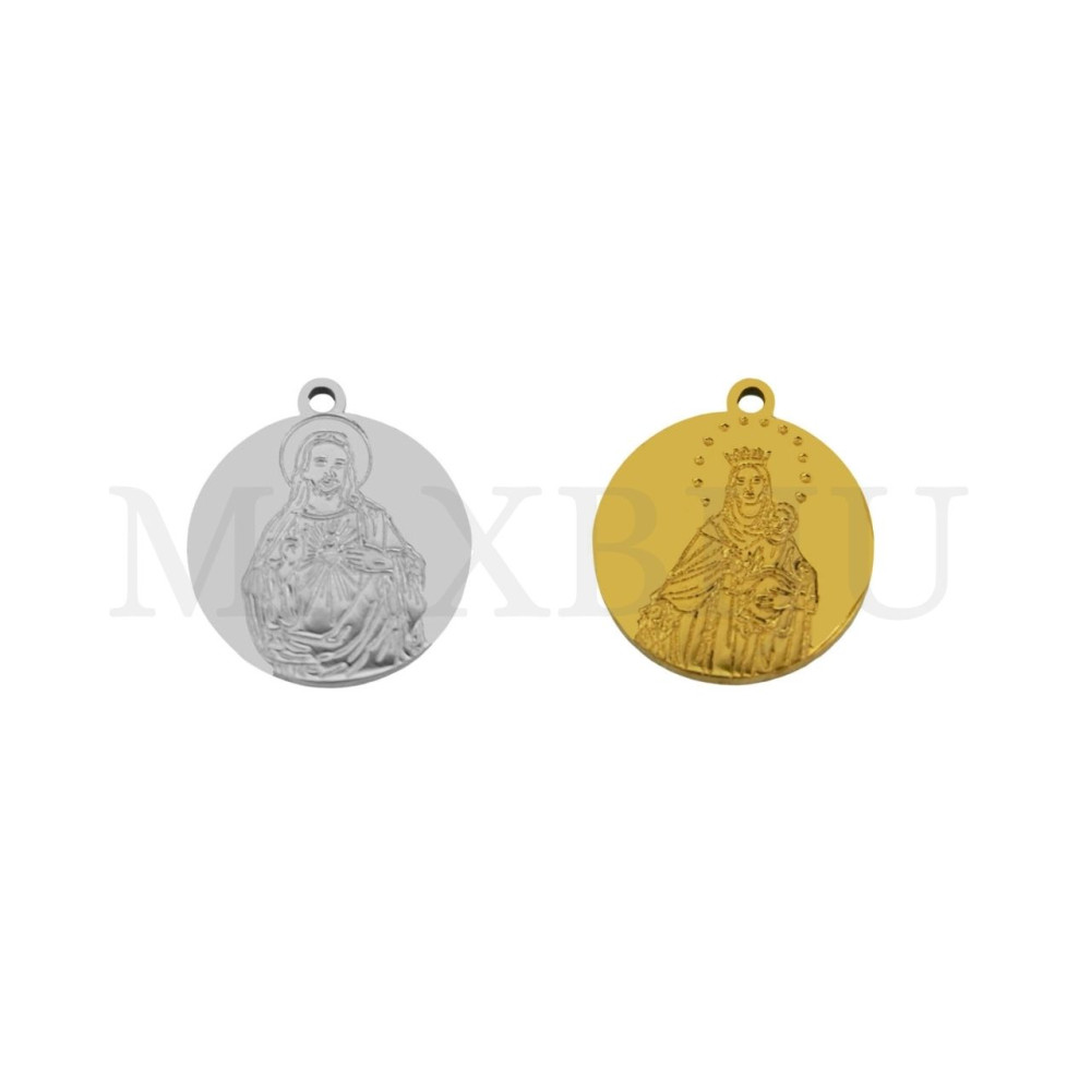 Stainless Steel Pendant – Jesus and the Virgin Mary, 12mm.