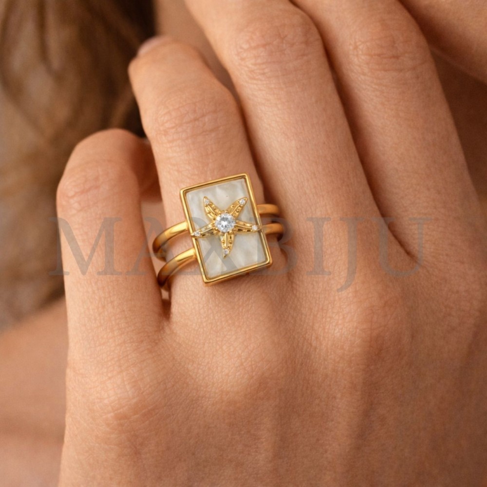 Stainles Steel Adjustable Ring with Swivel Pendant- 13x18mm