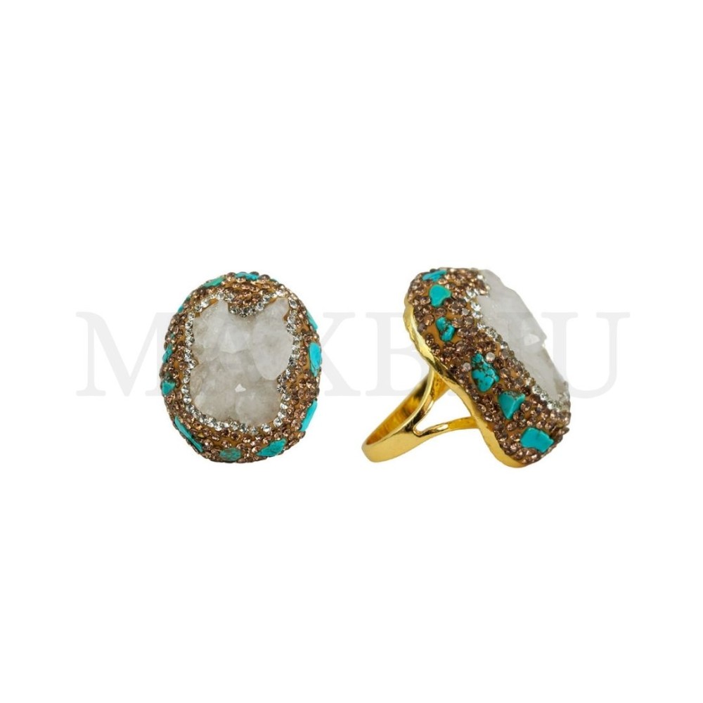 Adjustable Metal Rings with Natural Stone
