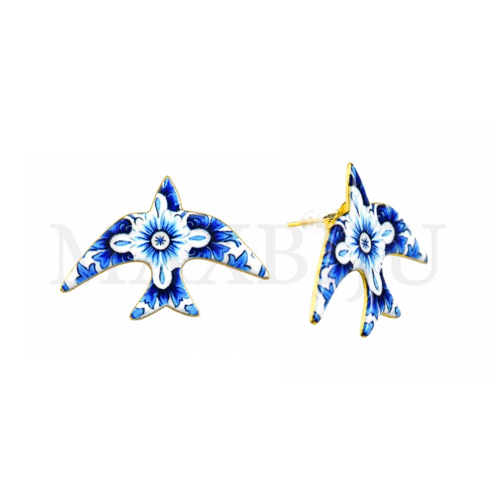 Portuguese Tile Stainless Steel Earring – Bird 35x25mm.