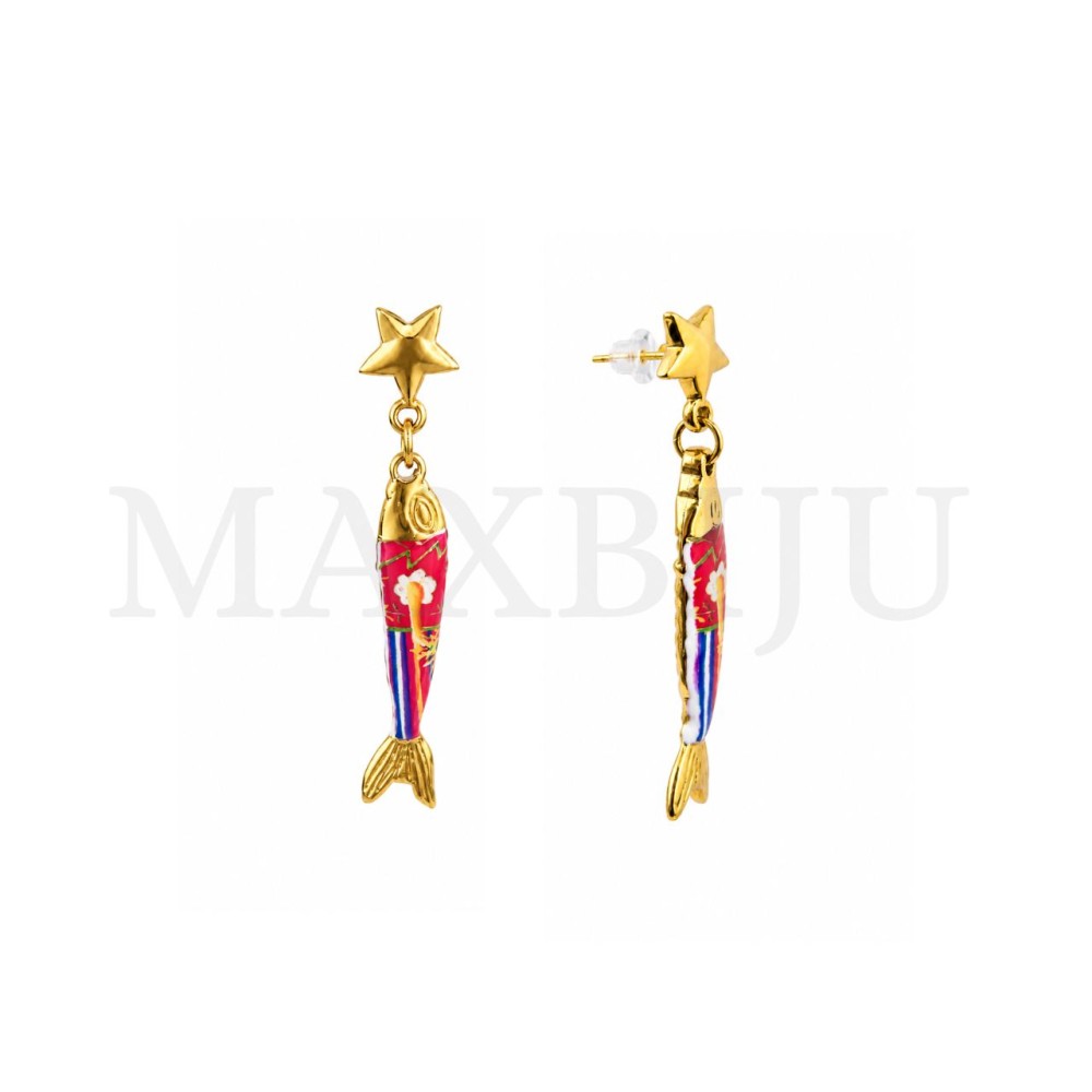Portuguese Tile Stainless Steel Earring – Fish 8x51mm.