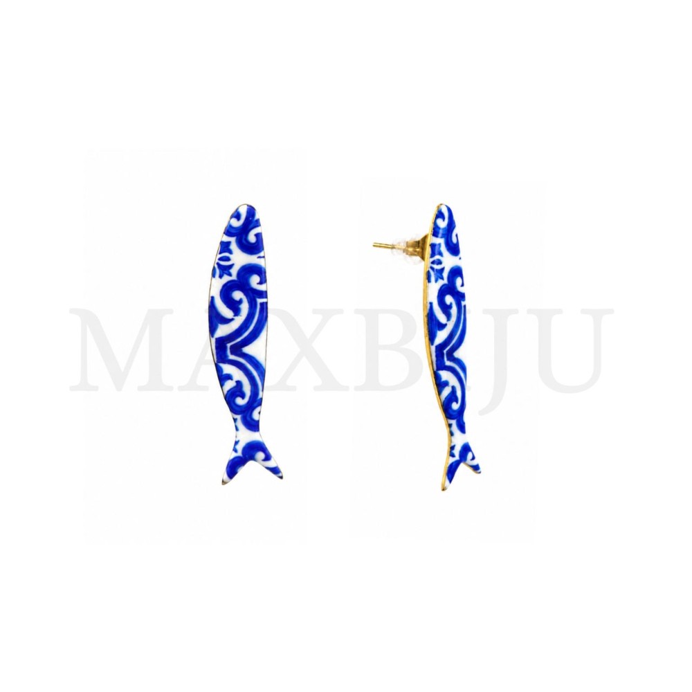 Portuguese Tile Stainless Steel Earring – Fish 8x40mm.