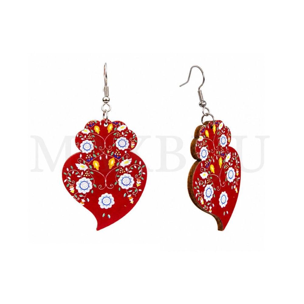 Viana Heart Wooden Earring 34x45mm.