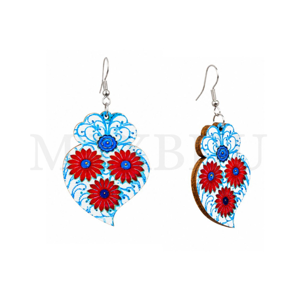 Viana Heart Wooden Earring 34x45mm.