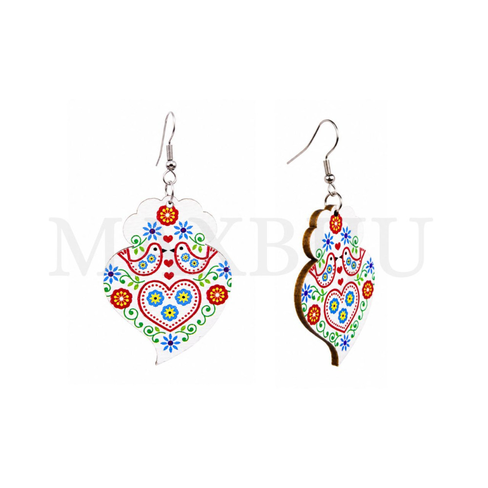Viana Heart Wooden Earring 34x45mm.