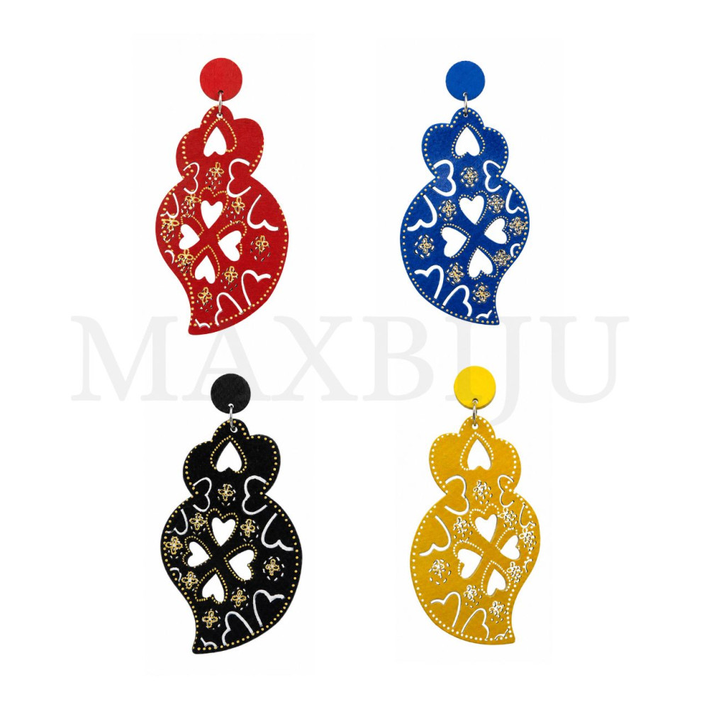 Viana Heart Wooden Earring 39x85mm.