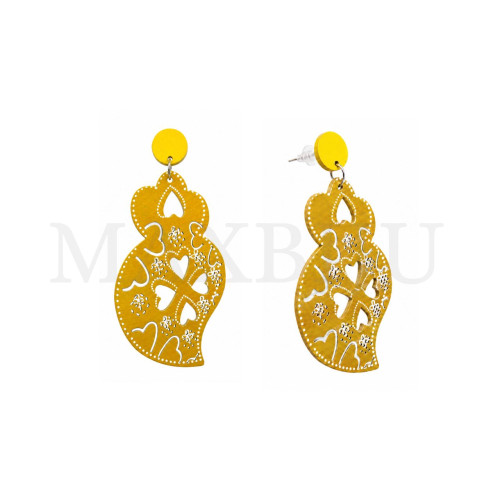 Viana Heart Wooden Earring 39x85mm.