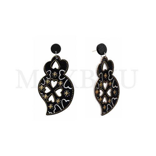 Viana Heart Wooden Earring 39x85mm.