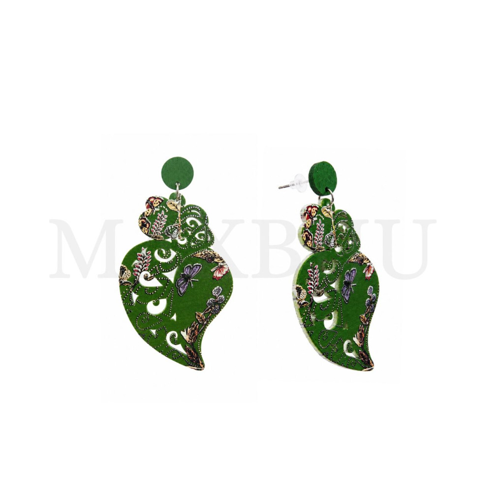 Viana Heart Wooden Earring 44x85mm.