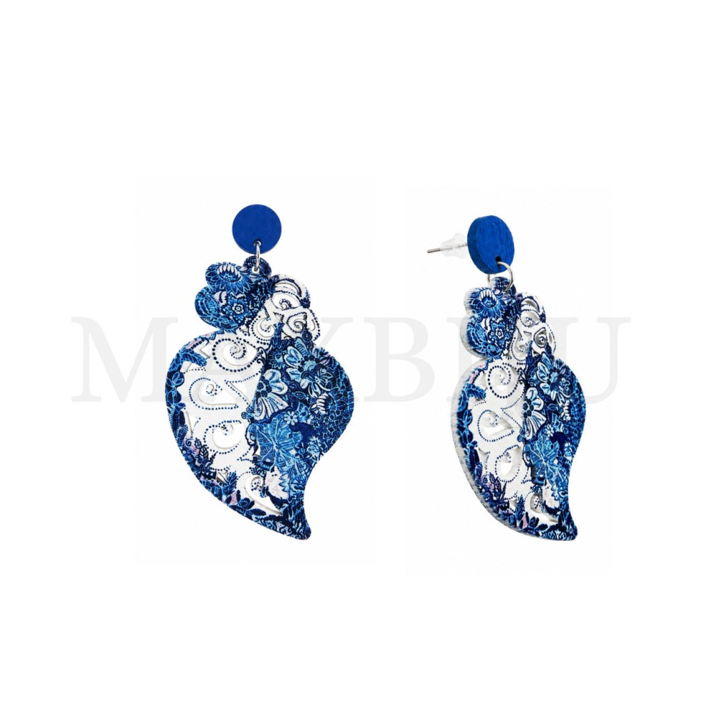 Viana Heart Wooden Earring 44x85mm.