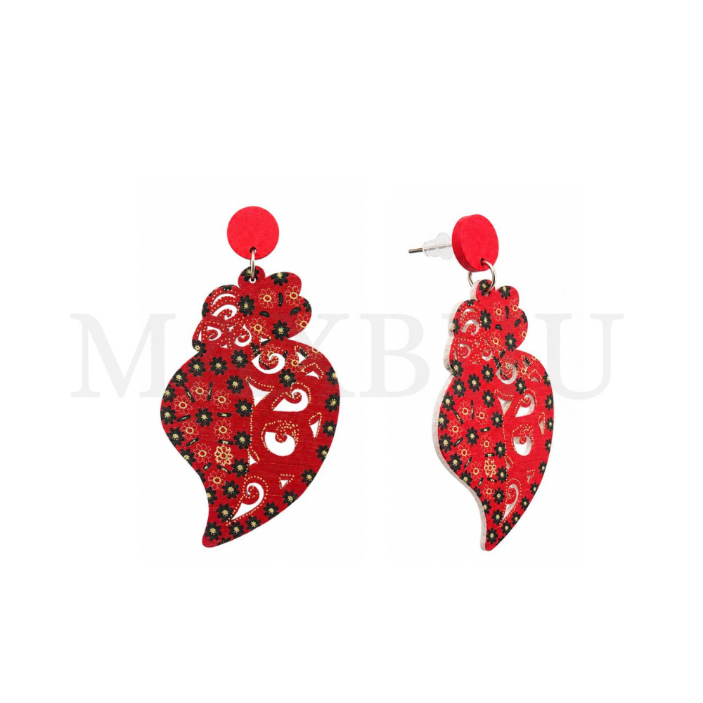 Viana Heart Wooden Earring 44x85mm.