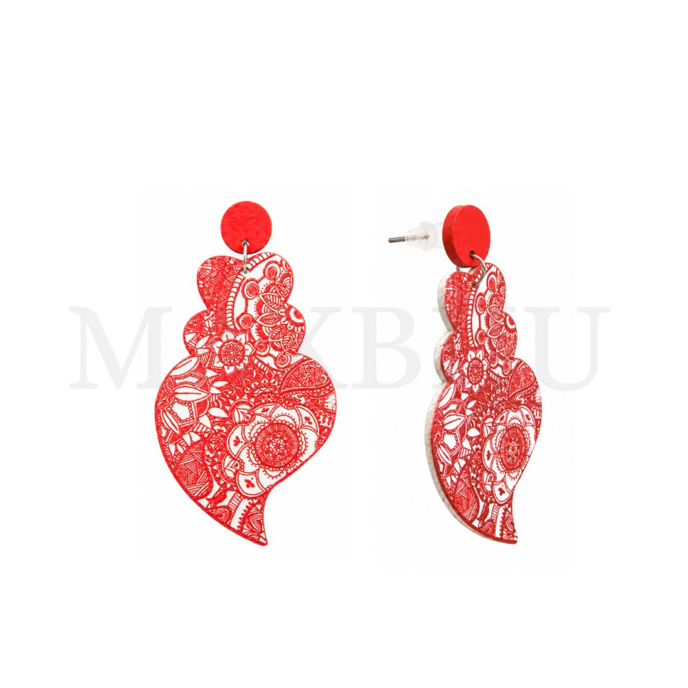 Viana Heart Wooden Earring 44x83mm.