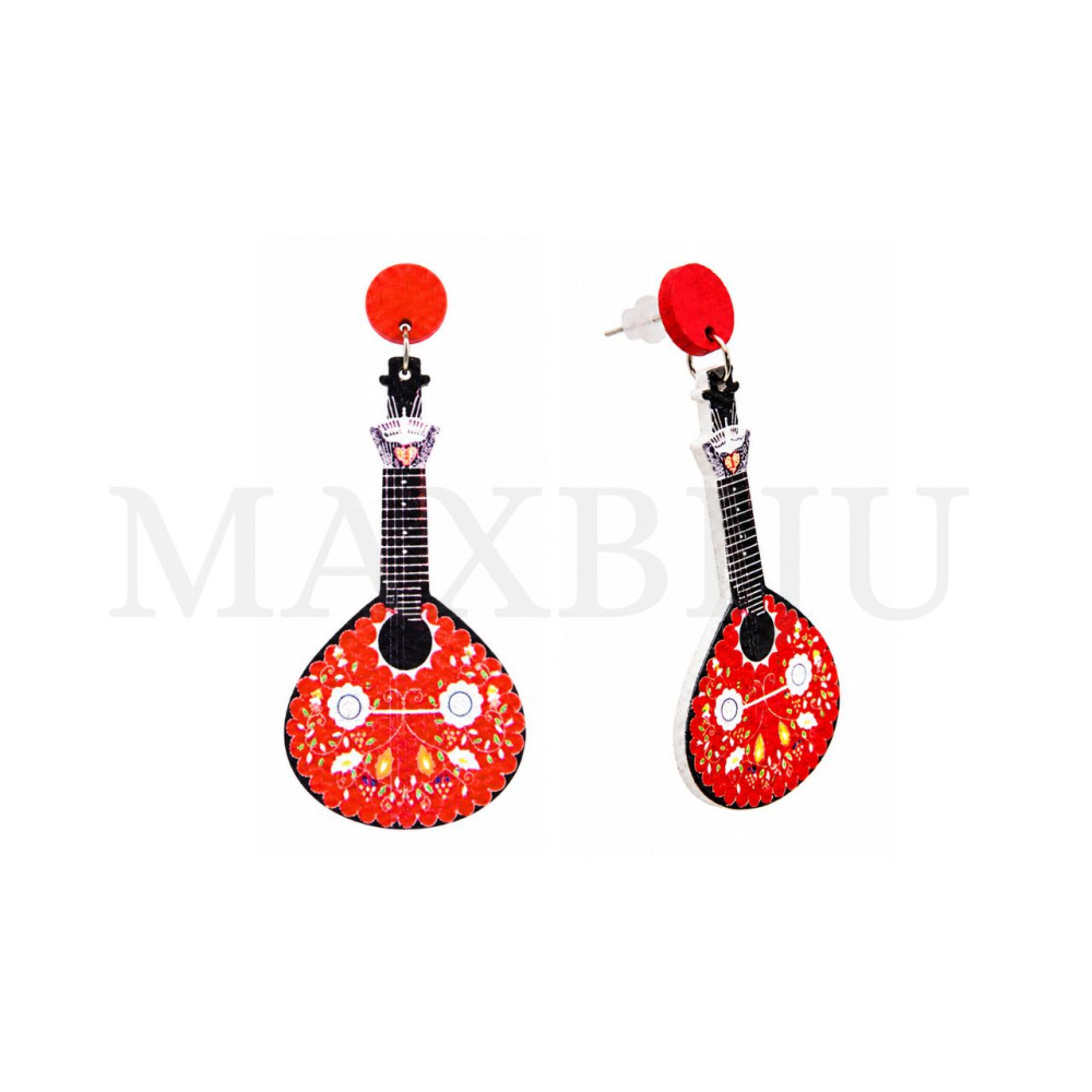 Wooden Earring - Lute 37x85mm.