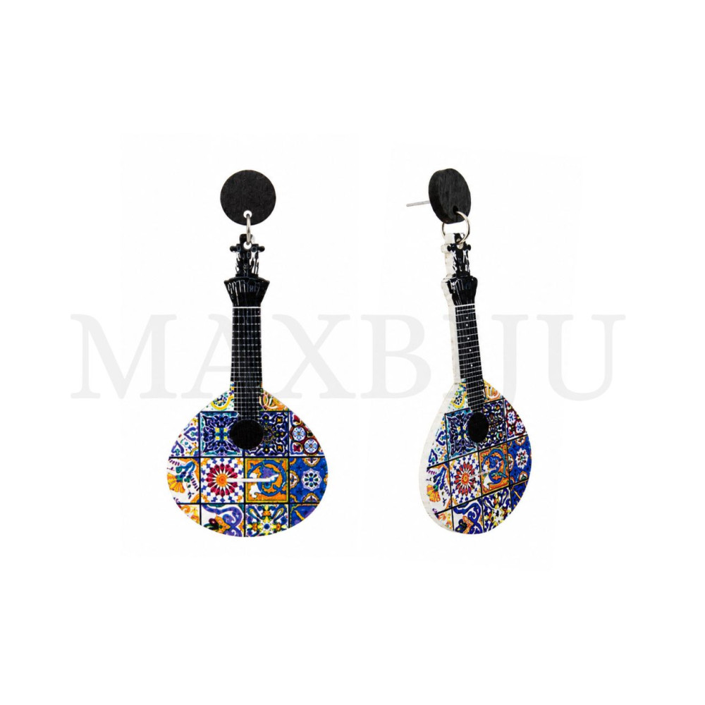 Wooden Earring - Lute 37x85mm.