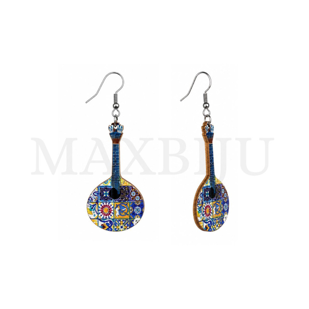 Wooden Earring - Lute 26x50mm.