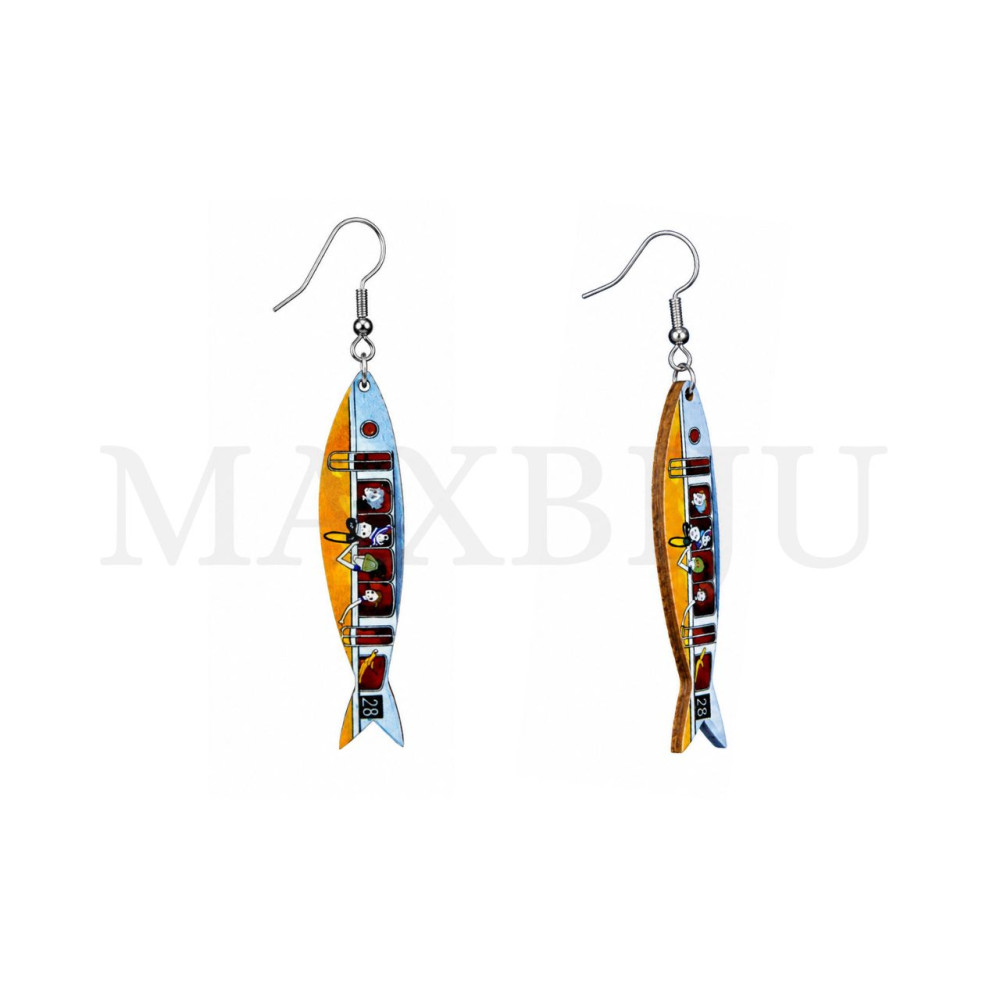 Wooden Earring – Fish 12x55mm.
