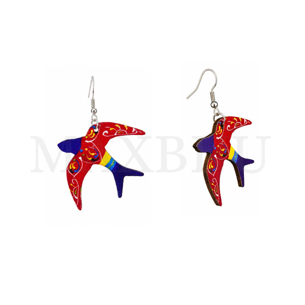 Wooden Earring – Bird 42x38mm.