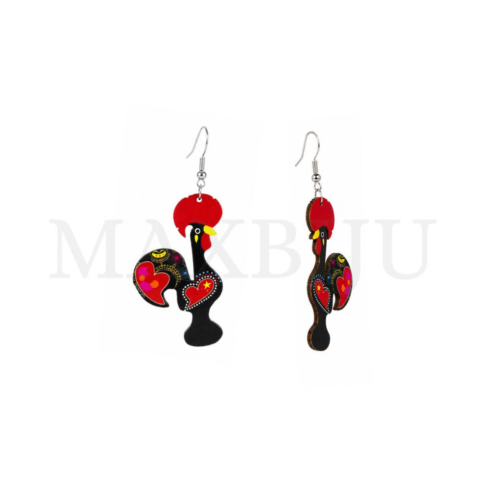 Wooden Earring – Barcelos Rooster 26x45mm.