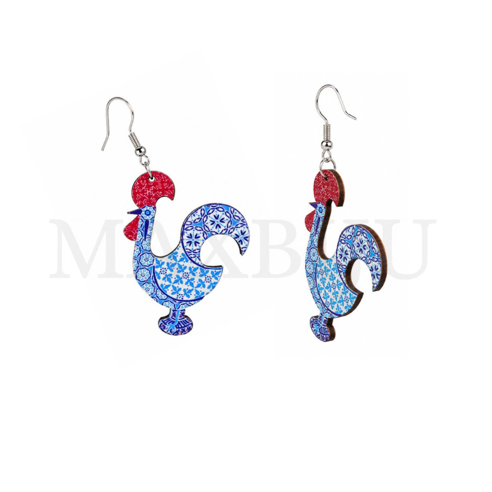 Wooden Earring – Barcelos Rooster 35x45mm.